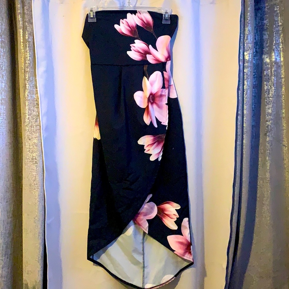 Strapless High Low Flower Dress